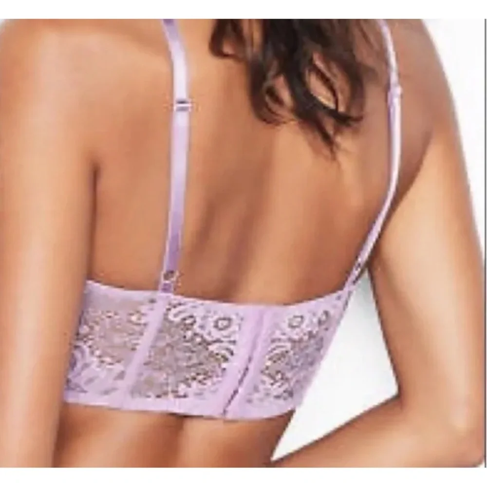 Victorias Secret Very Sexy Plunge Lace Halter High Neck Long Line Bra Lilac 32DD - Picture 4 of 9